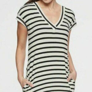 Athleta Newport Black Stripe Knit V-Neck Sweatshirt Dress Size XL pockets